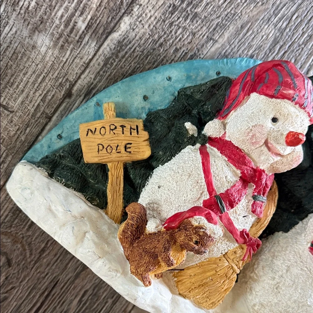 3D Resin Christmas Three Snowmen North Pole Tabletop or Wallhanging Figurine